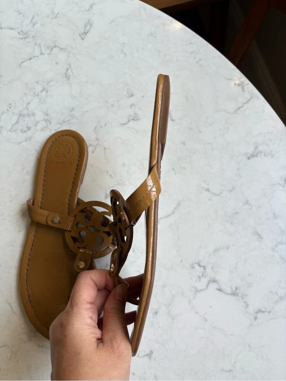 Tory Burch Tan Leather Logo Thong Sandals 8